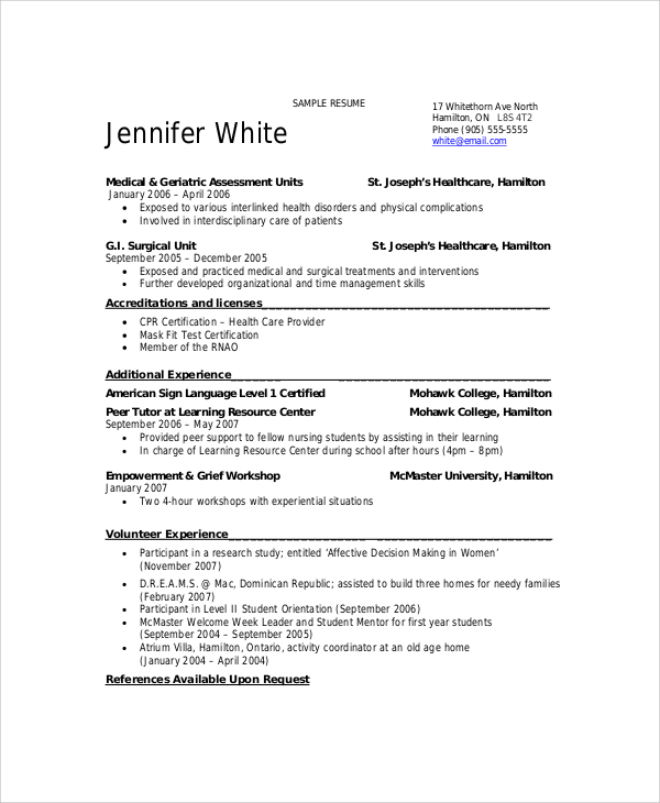 FREE 7+ Nursing Resume Objective Templates in PDF