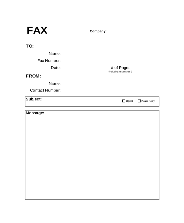 blank fax cover letter