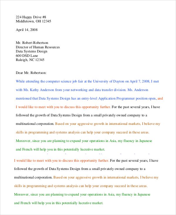 Free 5 Sample Employment Cover Letter Templates In Pdf Ms Word