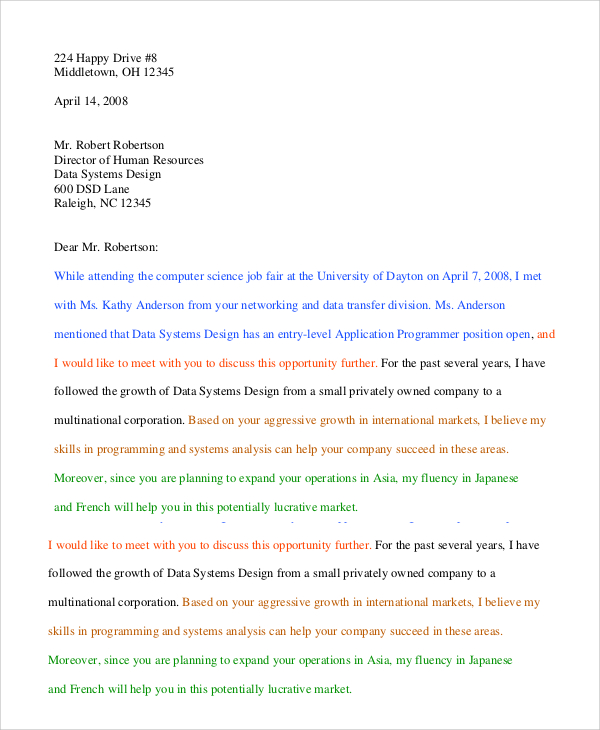 Free 5 Sample Employment Cover Letter Templates In Pdf Ms Word 