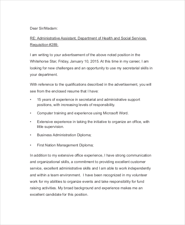 sample employment cover letter 5 documents in pdf word