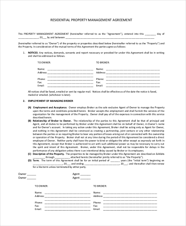 residential property management agreement