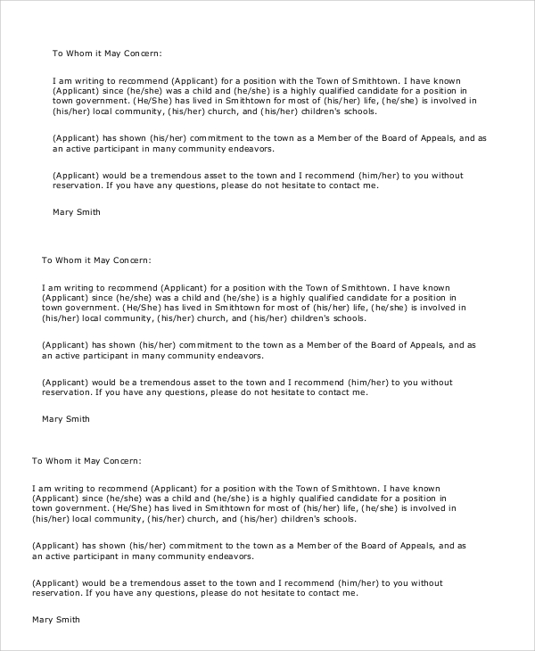 Sample Reference Letter For Employment Pdf