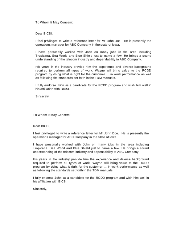 employment reference letter from current employer