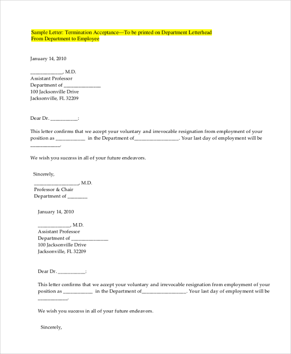 template termination letter voluntary sarahepps.com   Le Termination Employee Sample