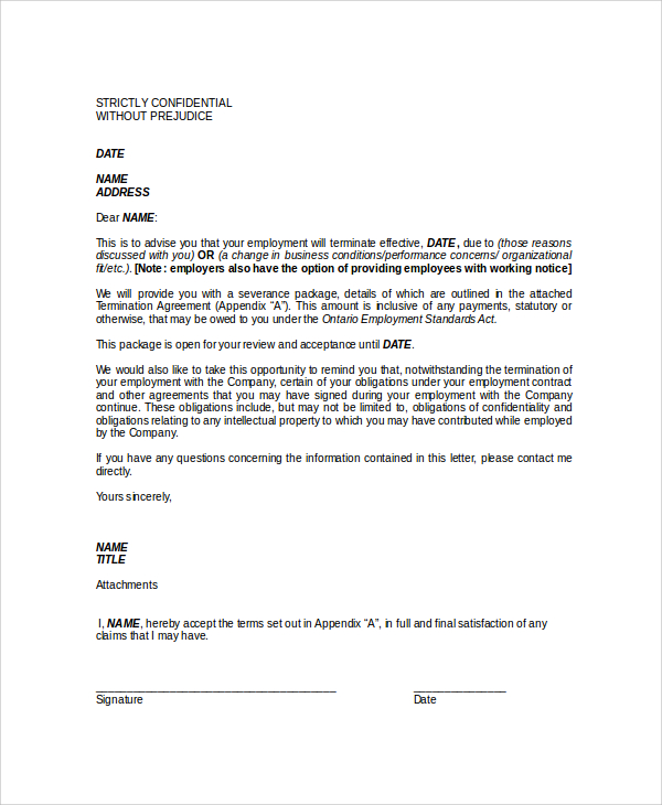 employment contract termination letter