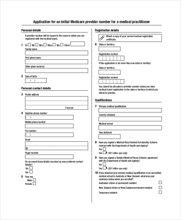 medicare application provider form