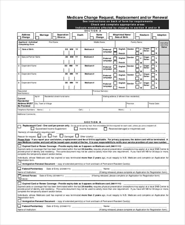 medicare replacement card application form