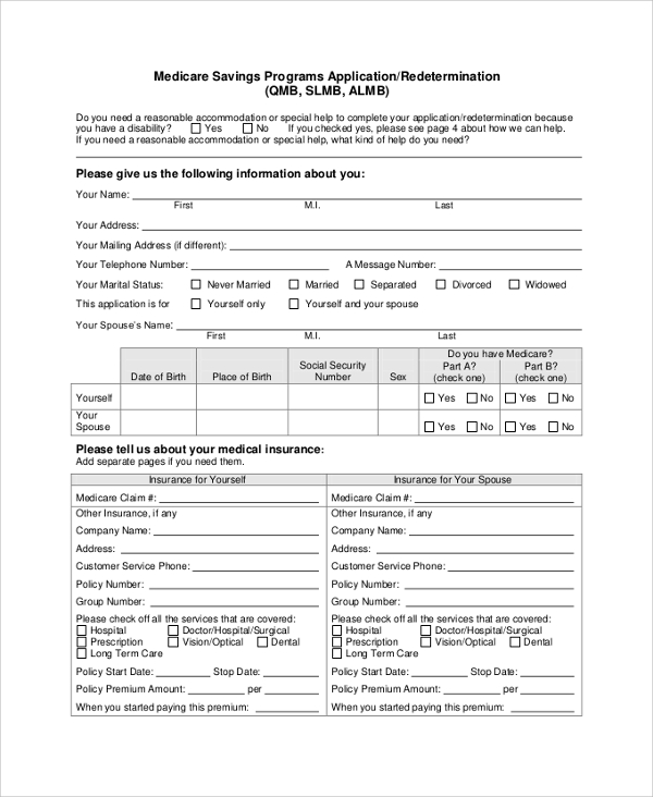 medicare savings application form
