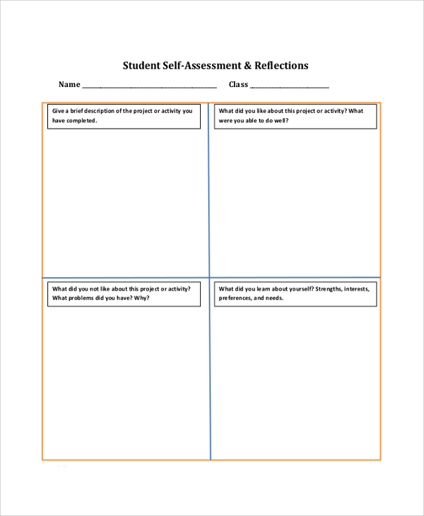 student self assessment form