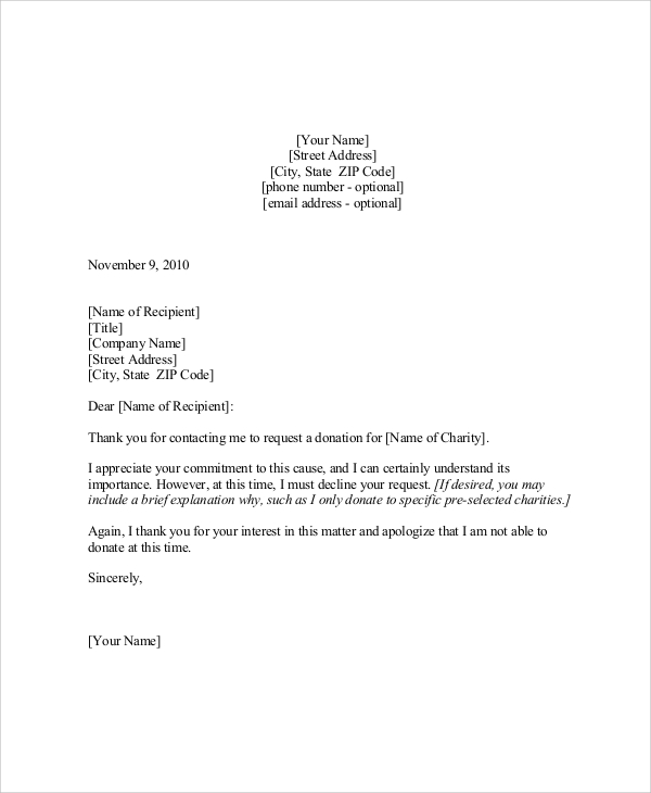 sponsorship request decline letter