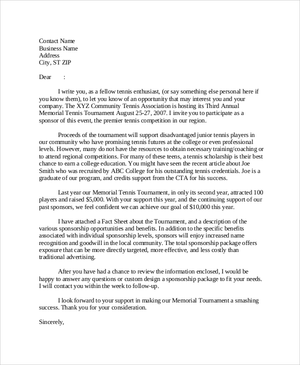 Sample Corporate Sponsorship Request Letter