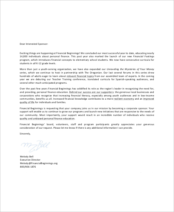 corporate sponsorship request letter