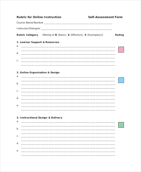 online instruction self assessment form