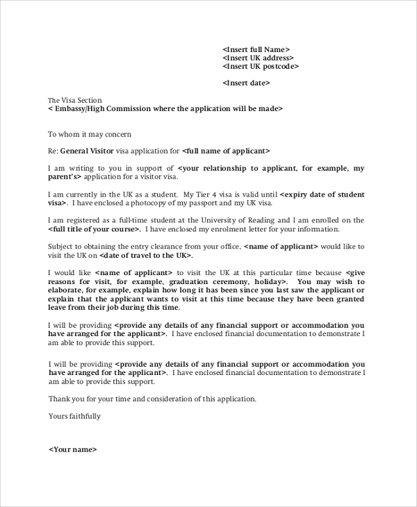 visa apllication sponsorship letter