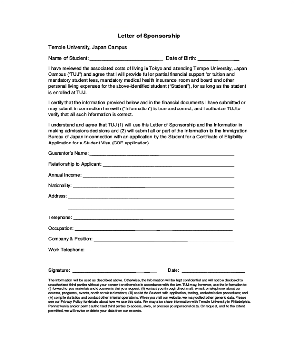 FREE 12 Sample Visa Sponsorship Letter Templates in PDF 