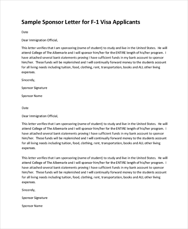 visa sponsorship letter sample