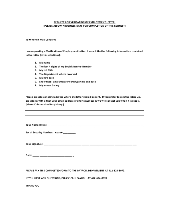 Free 7 Employment Verification Letter Templates In Pdf Ms Word