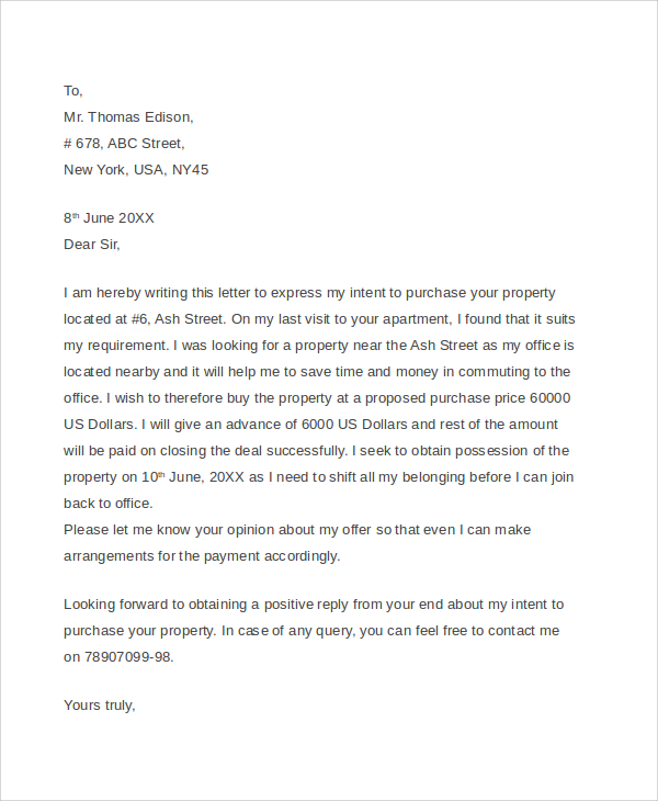 basic real estate offer letter