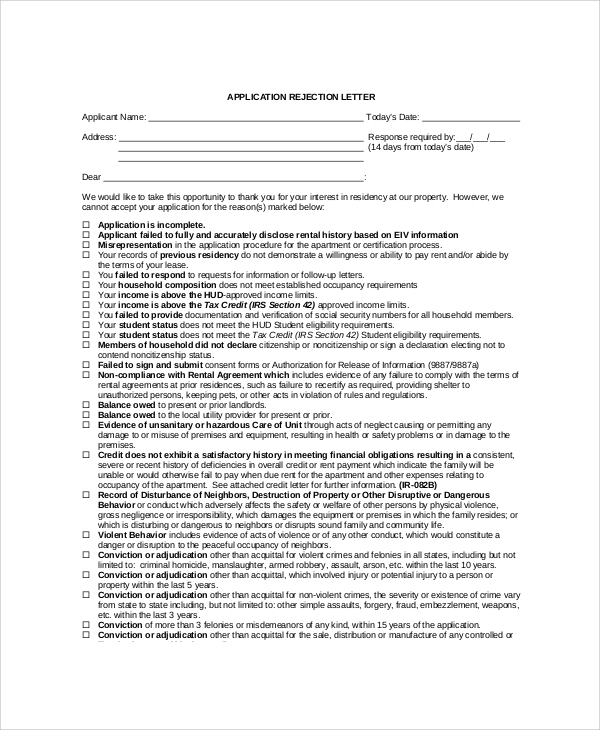 property applicant rejection letter