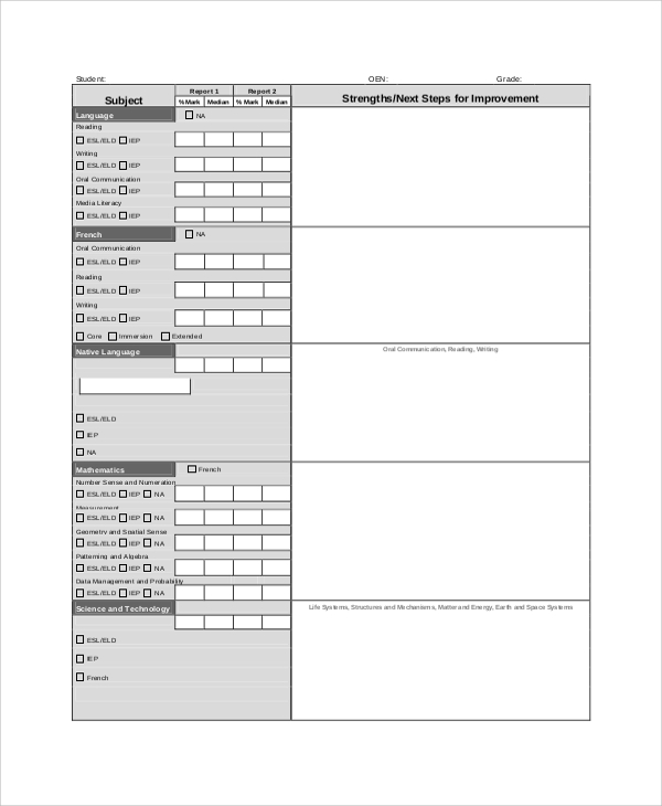 Report Card Template Pdf