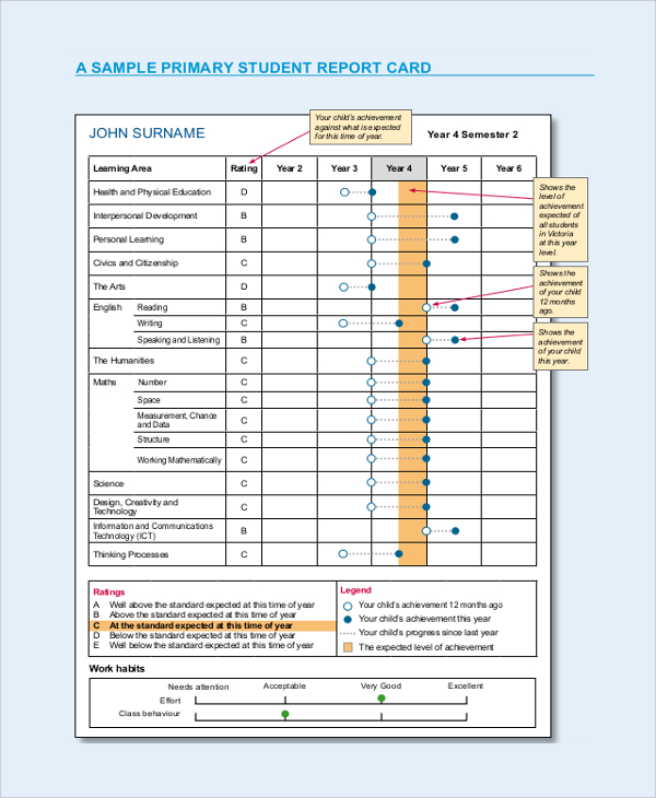 FREE 8+ Sample Report Card Templates in PDF MS Word