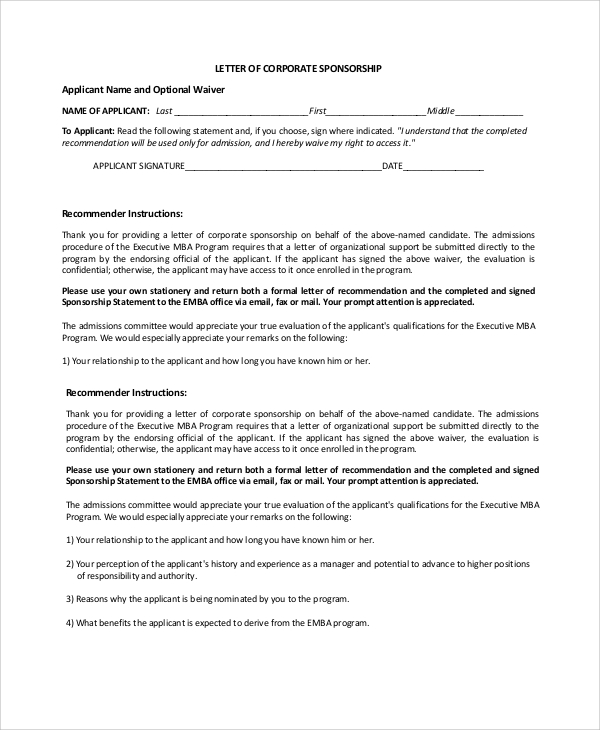 corporate sponsorship letter form