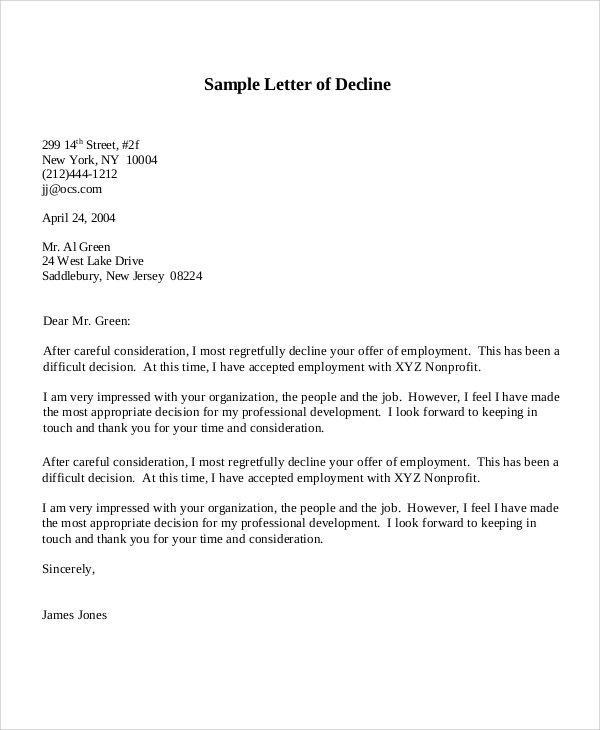 FREE 10+ Sample Decline Offer Letter Templates in PDF