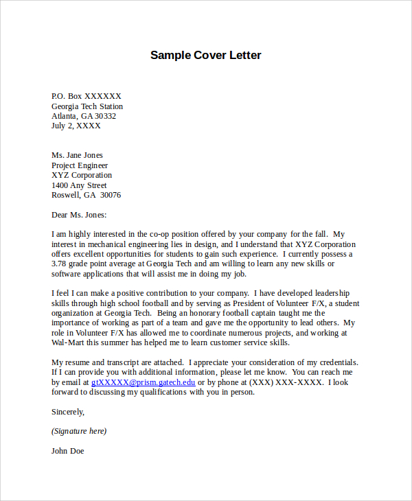 sample cover letter