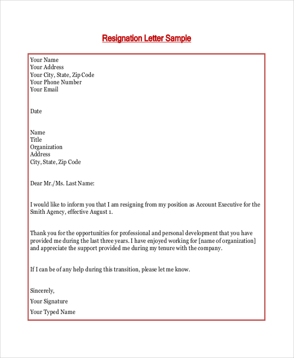 sample resignation letter1
