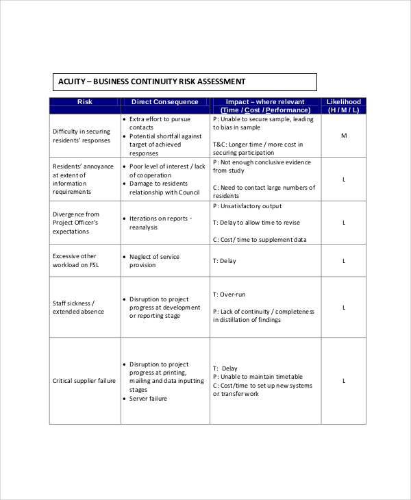 risk assessment in business plan