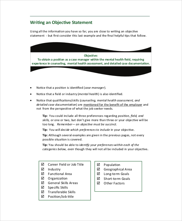 8+ Sample Resume Objective Statements  Sample Templates