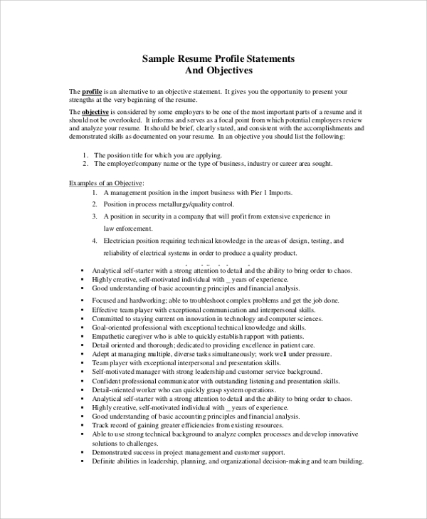 resume profile statements and objective