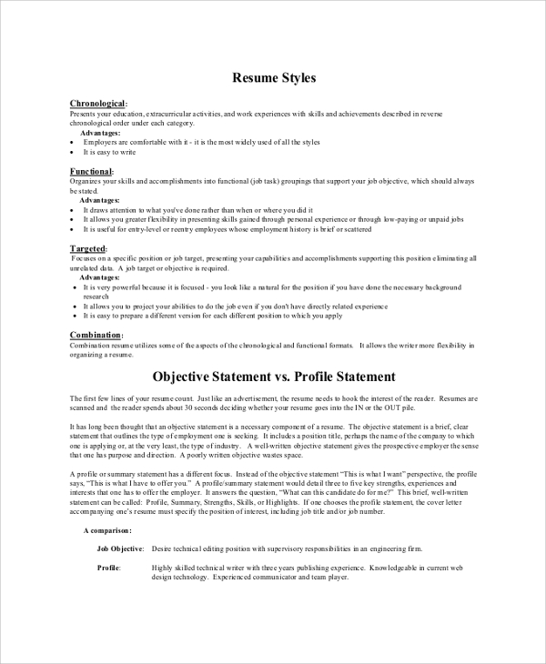 Resume Objective Profile Statement 