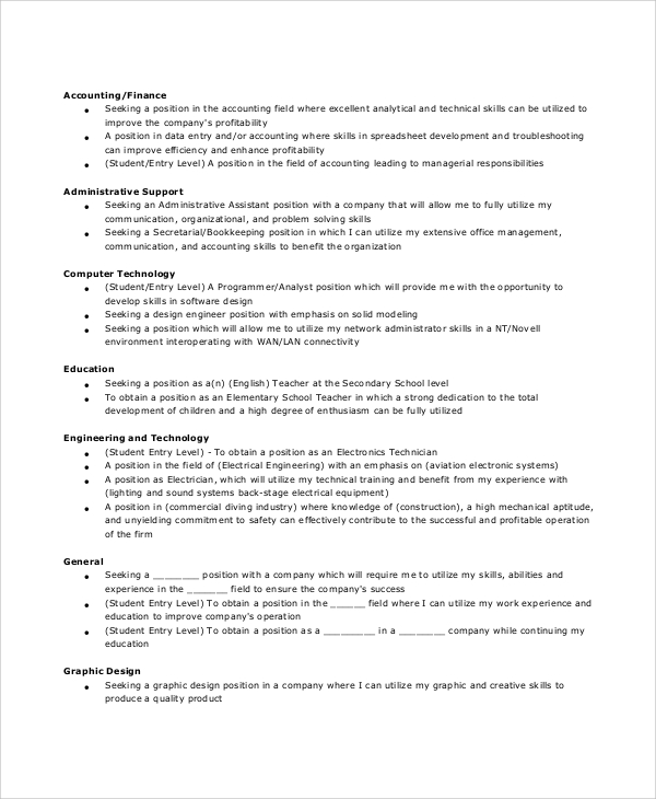 sample general resume objective