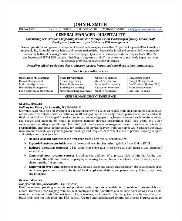 resume objective examples executive management