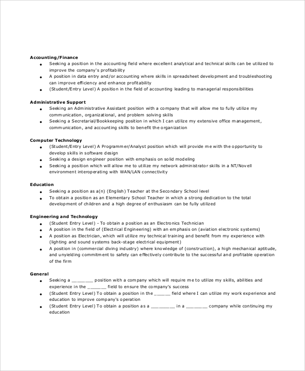 Free 6 Sample Resume Objective Templates In Pdf