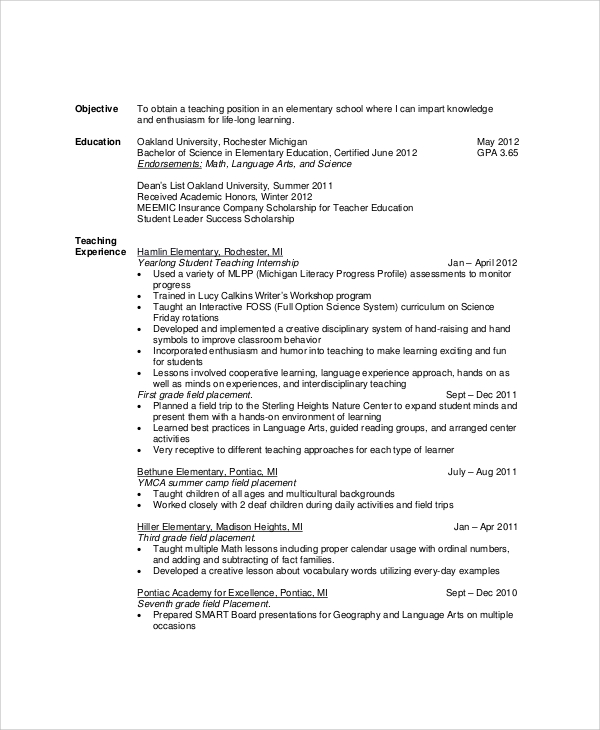 resume objective statement teacher