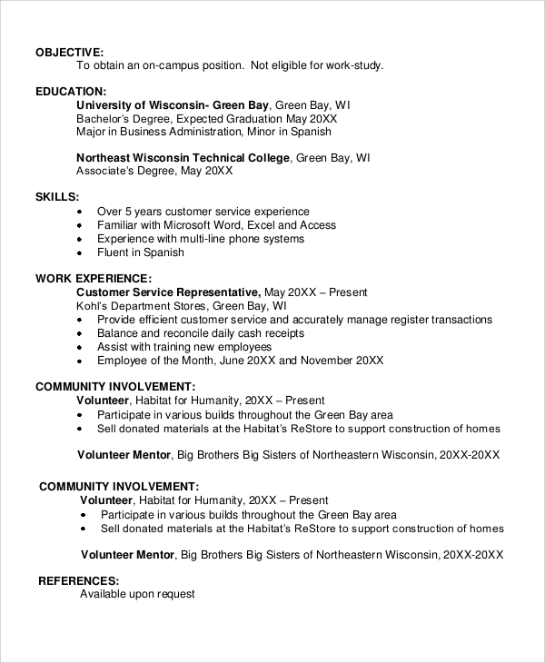 objective for resume for international students