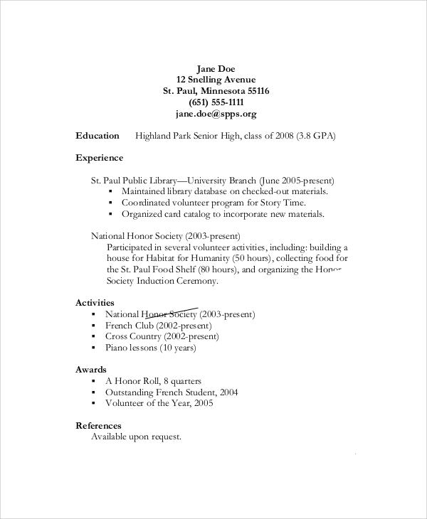 resume objective for high school student example