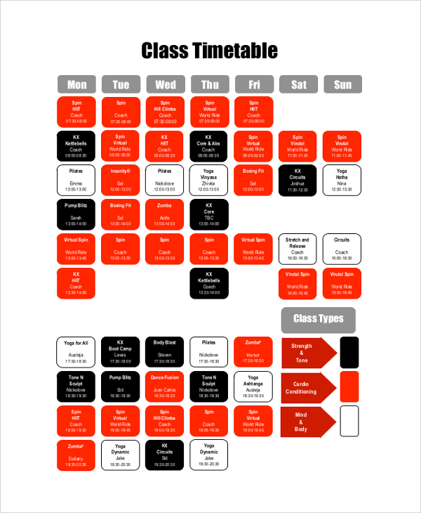 sports class timetable