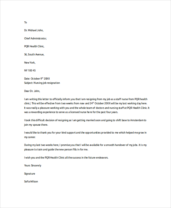 medical letter 8 words Example 8  Letter Word  Resignation Samples in PDF,