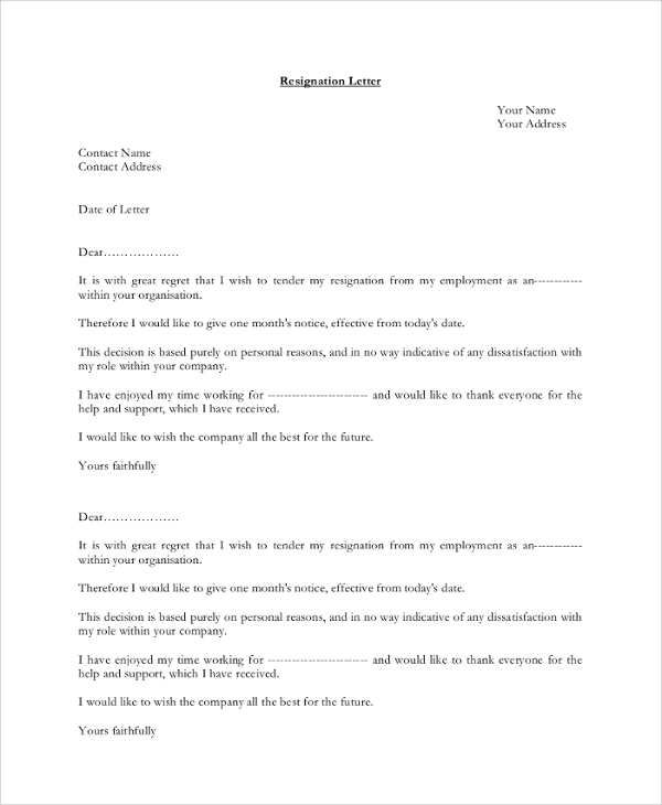 Personal Resignation Letter Sample from images.sampletemplates.com