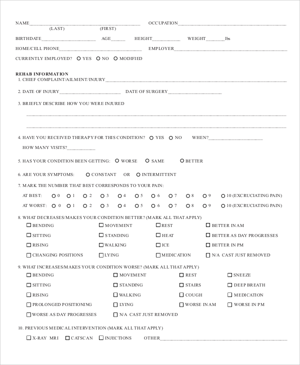 physical therapy initial assessment form