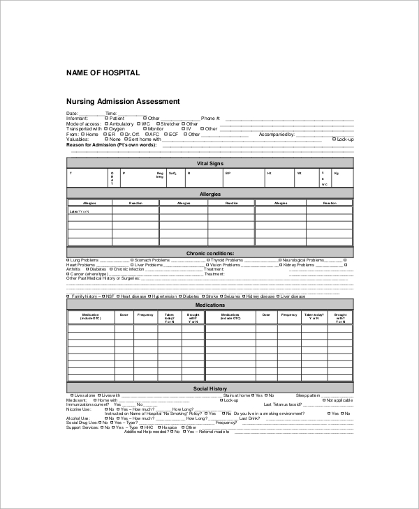 FREE 7 Sample Nursing Assessment Forms In PDF MS Word