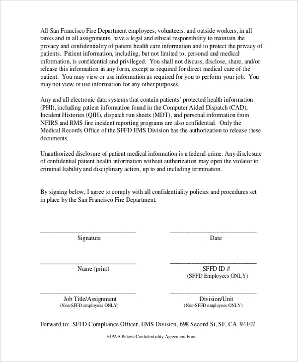 patient confidentiality agreement form