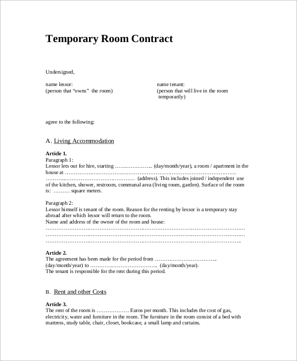 temporary house rental contract