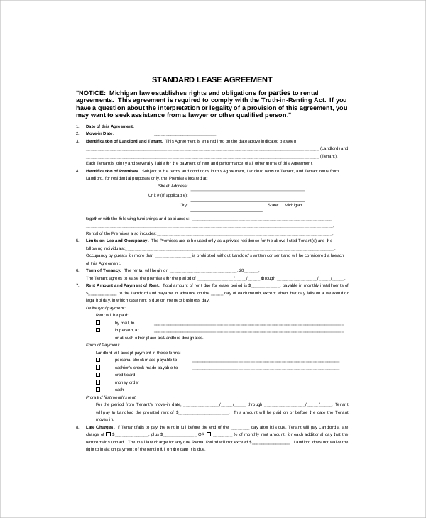 standard house rental contract