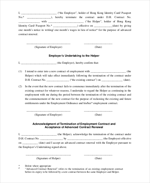 extension agreement template letter Examples,  Samples, Contract 17 Templates Employment