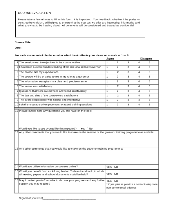 post training assessment form